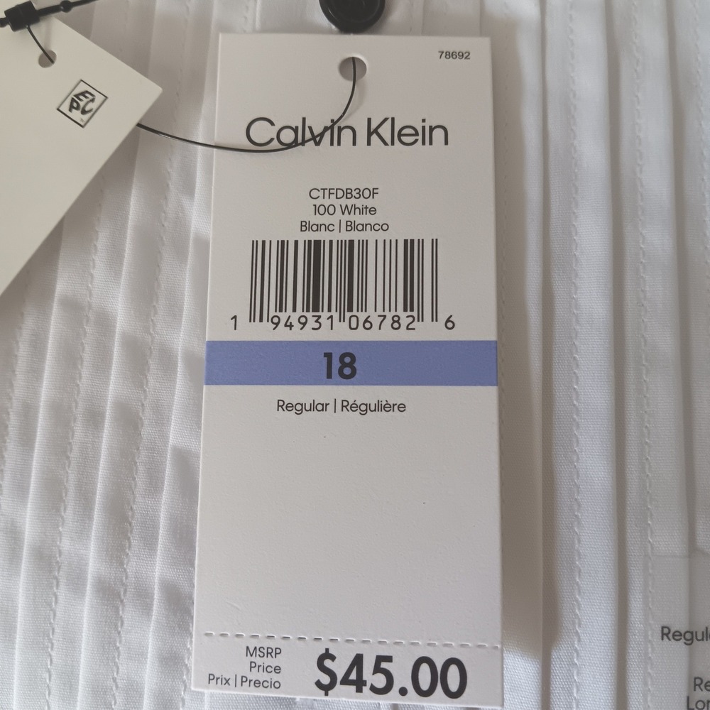 Calvin Klein Tuxedo Shirt Boys 18 White New Slim Fit Stretch Pleated CTFDB30F - Picture 4 of 5